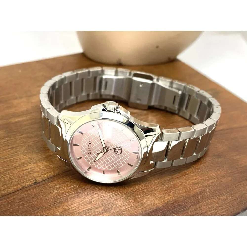 Gucci Women's Watch YA1265047 G-Timeless Swiss Quartz Pink Dial Steel 27mm
